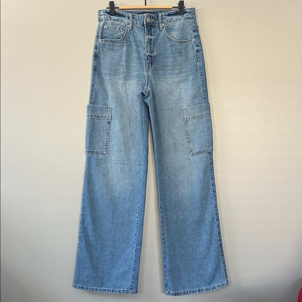 Blue Revival Wide Leg Cargo Pocket High Rise Jeans Size 26 Blue‎